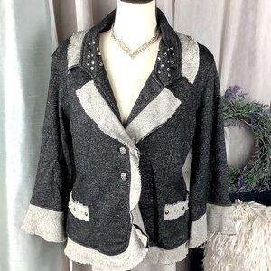 Bleu Bayou soft knit blazer. Size Large. Gray black wash with embellishment